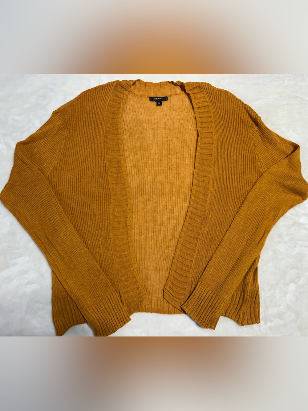 Open-Front Ribbed Cardigan Sweater - Burnt Orange